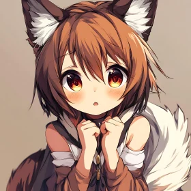 Cute Anime Girl with Fox Ears