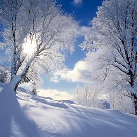 Winter Scenery with Snow and Sunlight