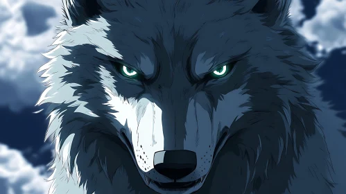 Wolf Portrait with Glowing Eyes