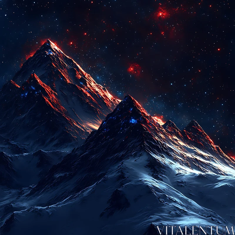 Celestial Mountain Range at Night AI Image