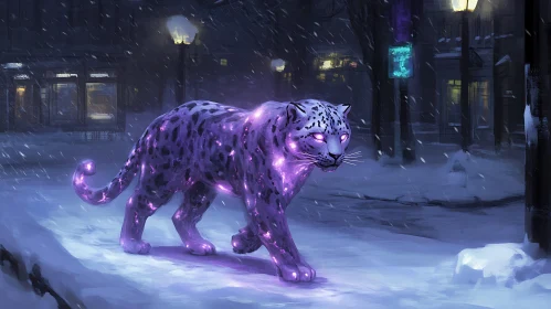 Glowing Leopard in Snowy Landscape