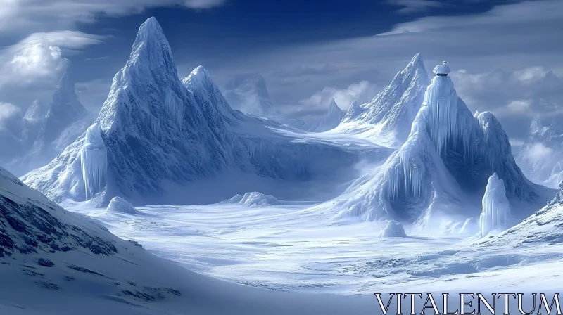 AI ART Frozen Mountains Under Cloudy Sky