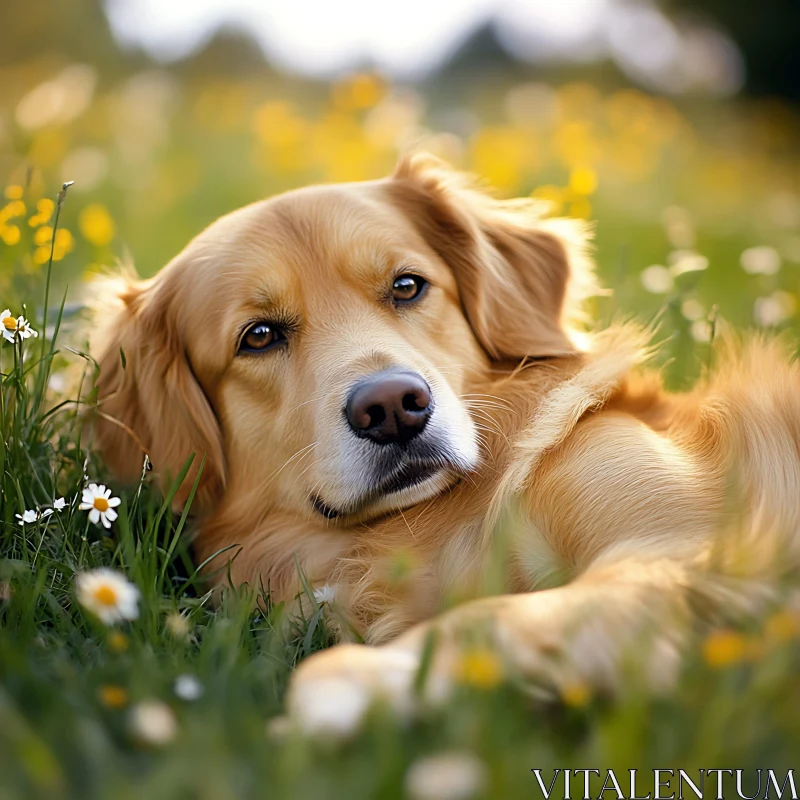 AI ART Relaxed Golden Retriever in a Meadow