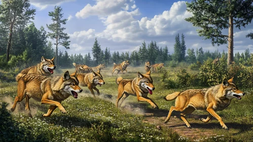 Running Wolves Pack in Forest Glade