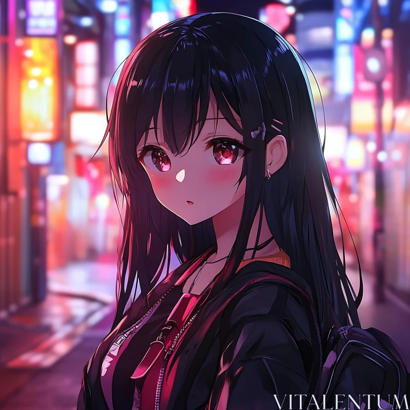 Neon City Nightlife - Anime Girl AI Image