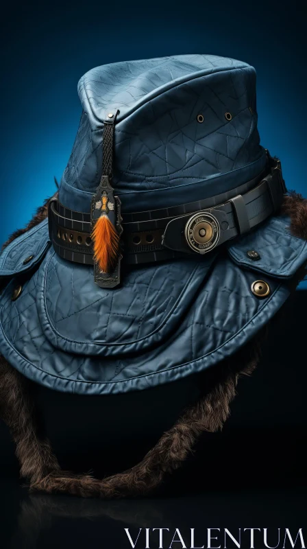 Exquisite Hat with Detailed Feather Rendering | Dark Bronze & Blue AI Image