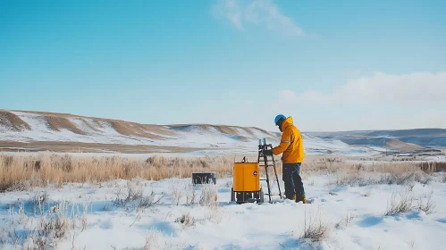 Industrial Work in Winter Landscape