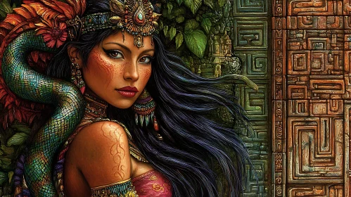 Ancient Priestess with Serpent Artwork