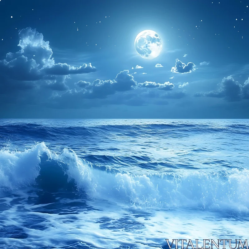 AI ART Tranquil Moonlight Seascape with Gentle Waves