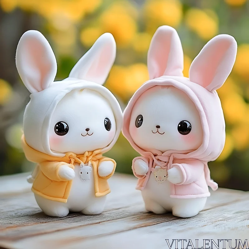 Hooded Bunny Figures: A Cute Pair AI Image