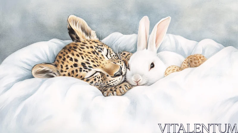 Leopard and Rabbit Sleeping Peacefully AI Image