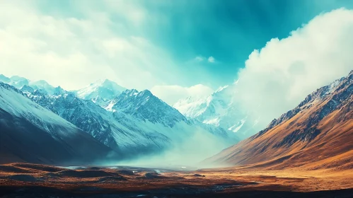 Snowy Mountains and Valley Landscape