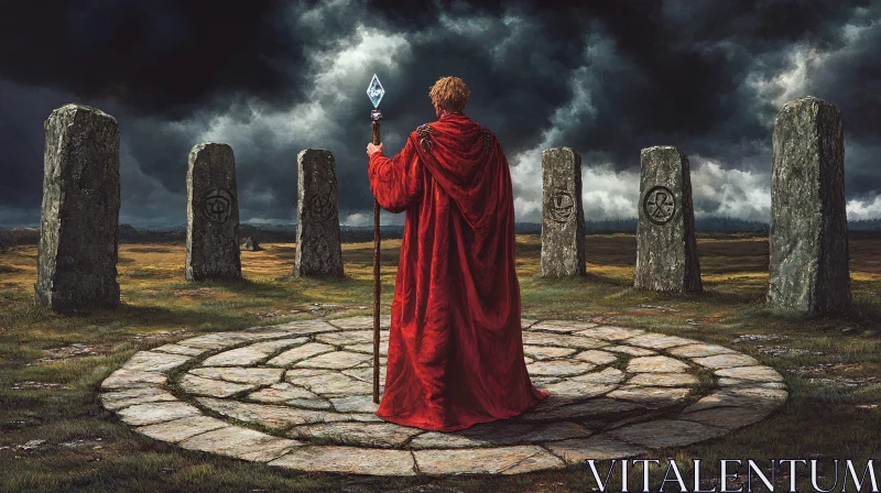 Enigmatic Wizard at Ancient Stone Henge AI Image