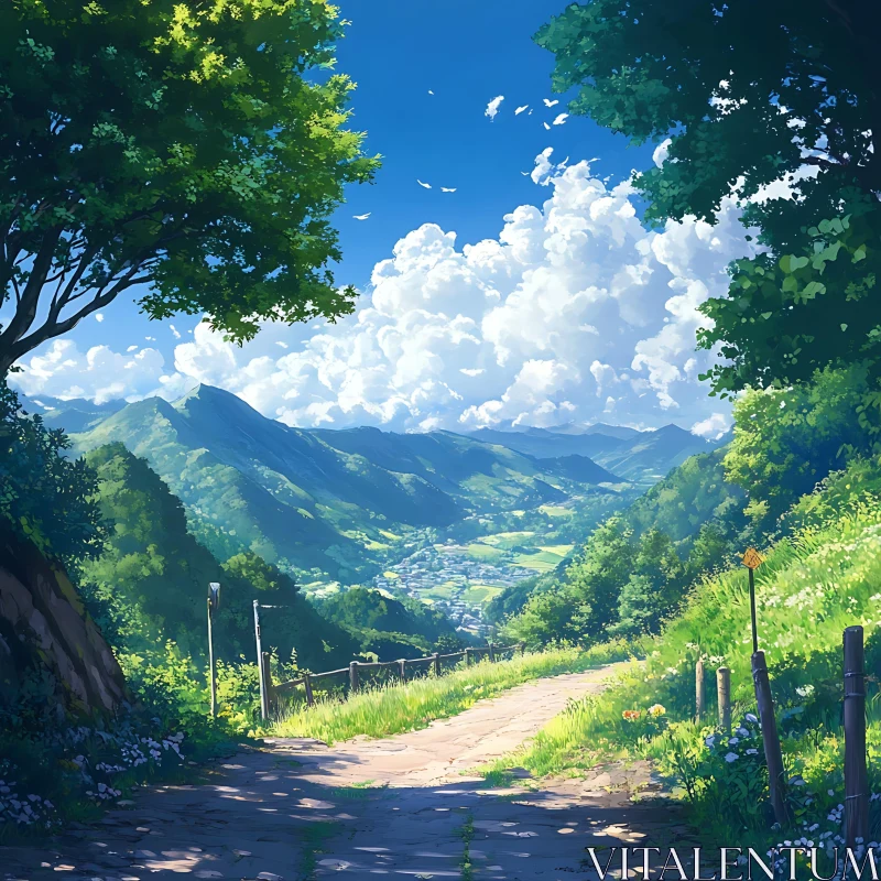 Scenic Pathway through Verdant Mountains AI Image