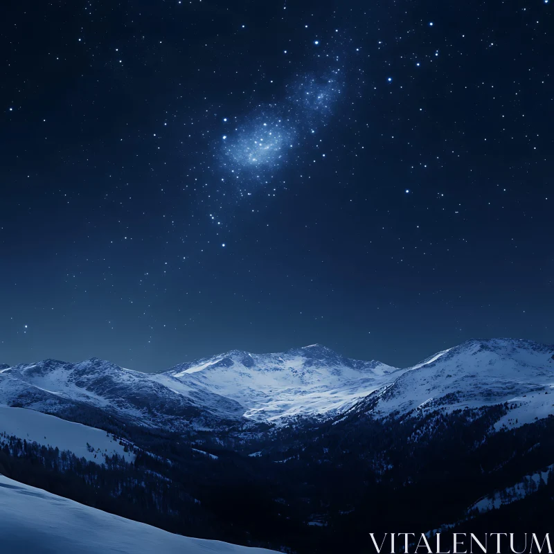 Winter Mountains Starry Night Landscape AI Image