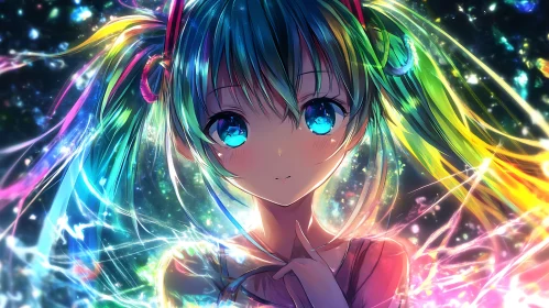 Anime Character with Twin Tails in a Neon Setting