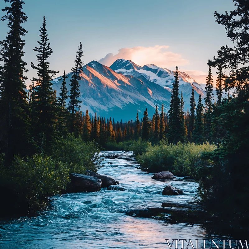 Scenic Mountain River and Forest View AI Image