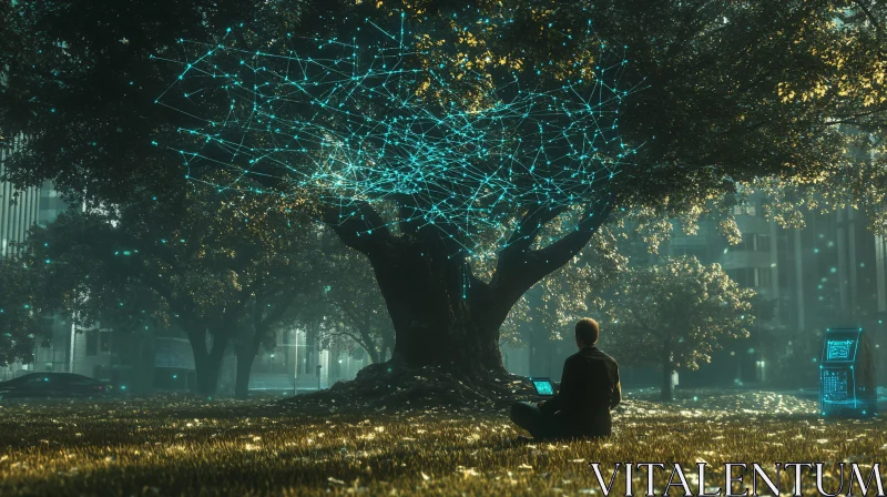 Meditative Connection: Digital Tree Network AI Image