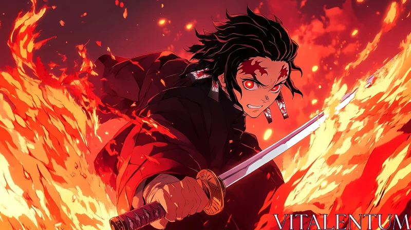 Fiery Anime Warrior in Action AI Image