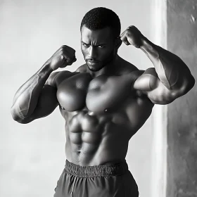 Powerful Man Flexing in Monochrome