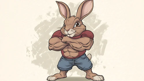 Strong Rabbit Cartoon with Arms Crossed