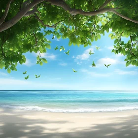 Peaceful Beach with Leafy Canopy