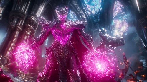 Mystical Armored Figure with Glowing Energy