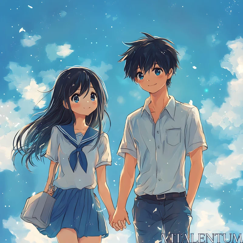 Young Anime Love Under Summer Sky AI Image