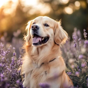 Happy Golden Retriever in Blooms