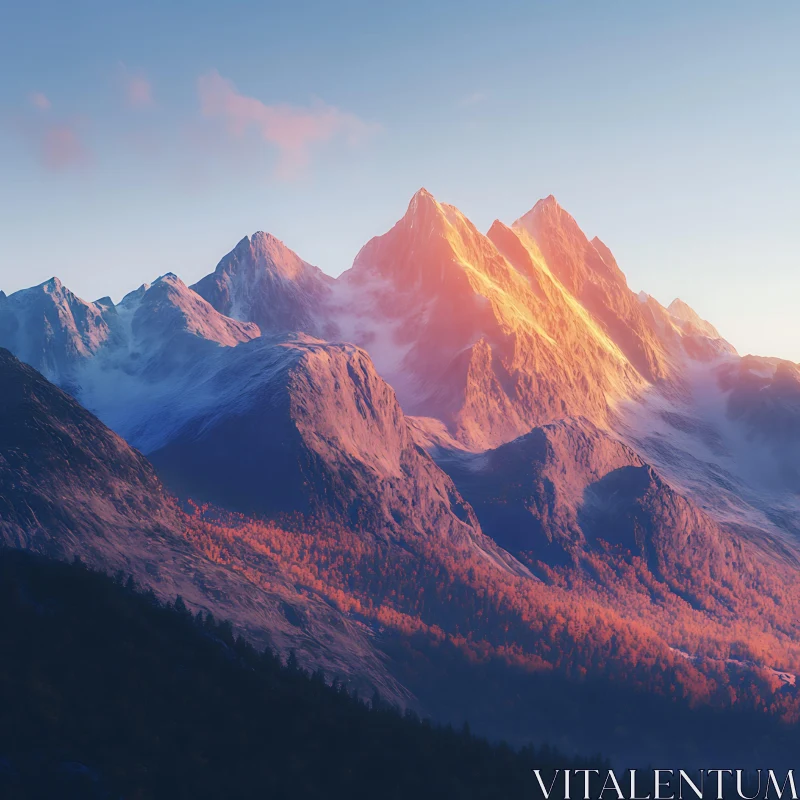 Sunrise Over Mountain Peaks AI Image