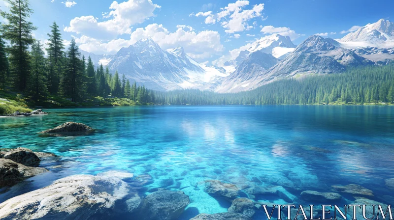 AI ART Tranquil Lake Amidst Mountain Scenery