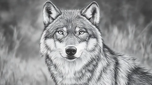 Detailed Wolf Illustration in Black and White