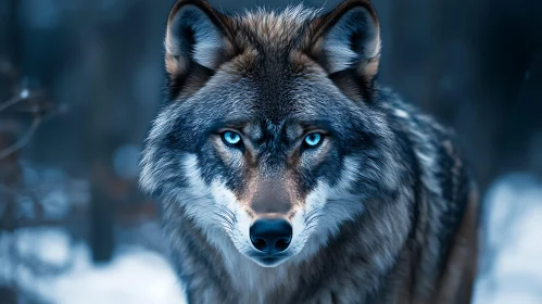 Winter Wolf Portrait with Blue Eyes