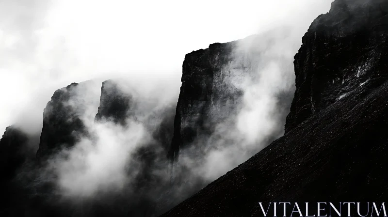 AI ART Misty Mountain Peaks Black and White