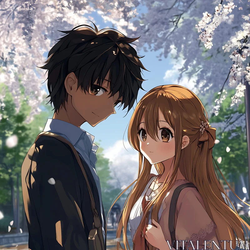 Romantic Anime Spring Scene AI Image