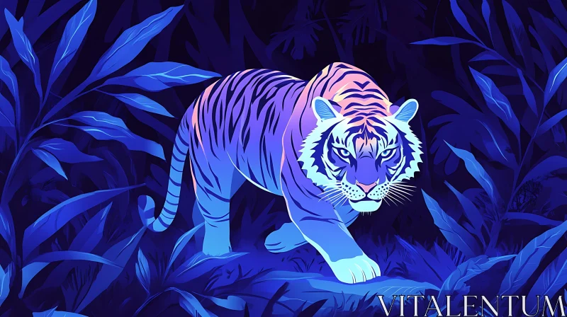 Tiger Illustration in Blue Palette AI Image