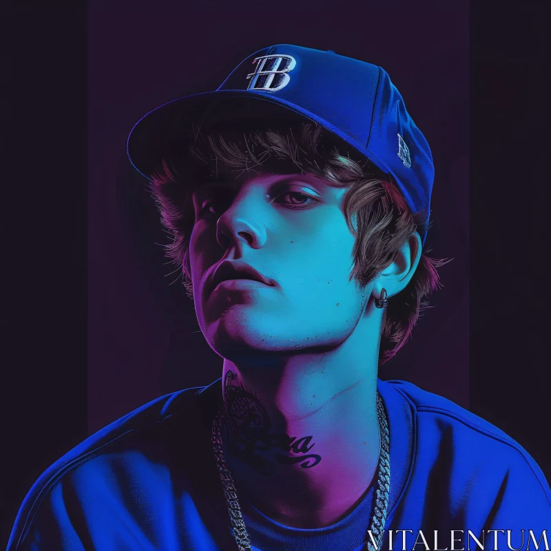 AI ART Stylish Portrait of Justin Bieber in Blue and Purple Light