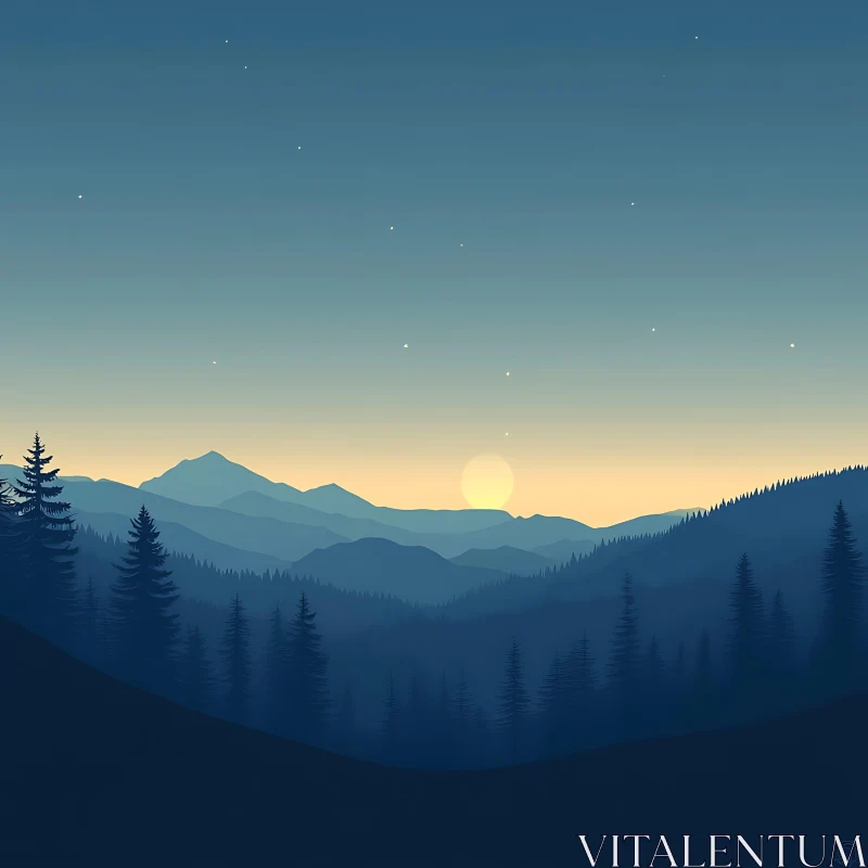 AI ART Tranquil Mountain Twilight Scene