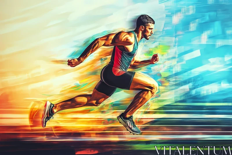 AI ART Powerful Sprinting Athlete in Motion - Digital Art