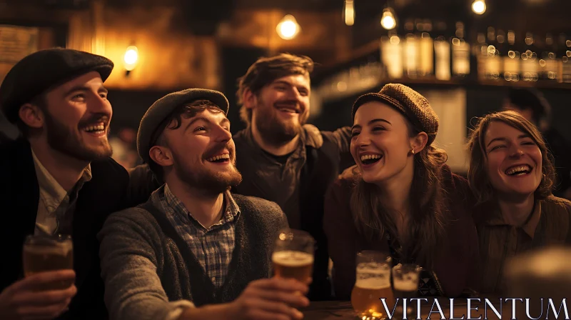 AI ART Friends Enjoying Drinks at a Pub