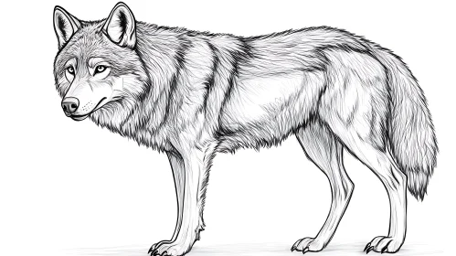 Monochrome Wolf Sketch on White