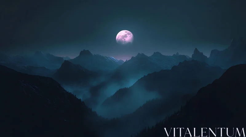 Mystic Moonlight Over Mountain Peaks AI Image