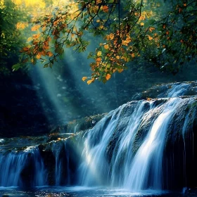 Autumn Waterfall with Golden Light