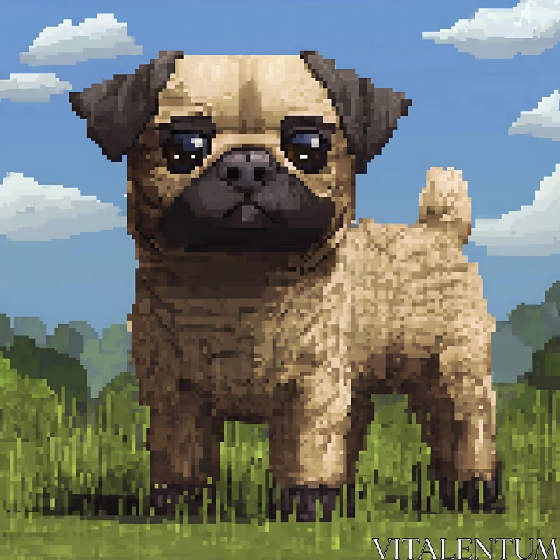 Adorable Pixelated Pug in Nature AI Image