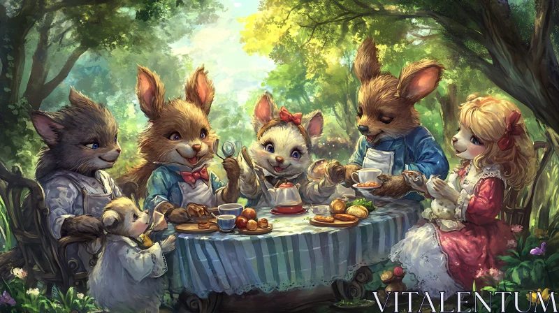 AI ART Forest Friends Tea Time