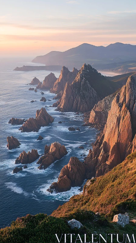 Rugged Coastline during Sunset AI Image