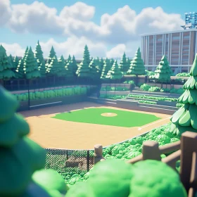 Serene Baseball Field in a Green Landscape