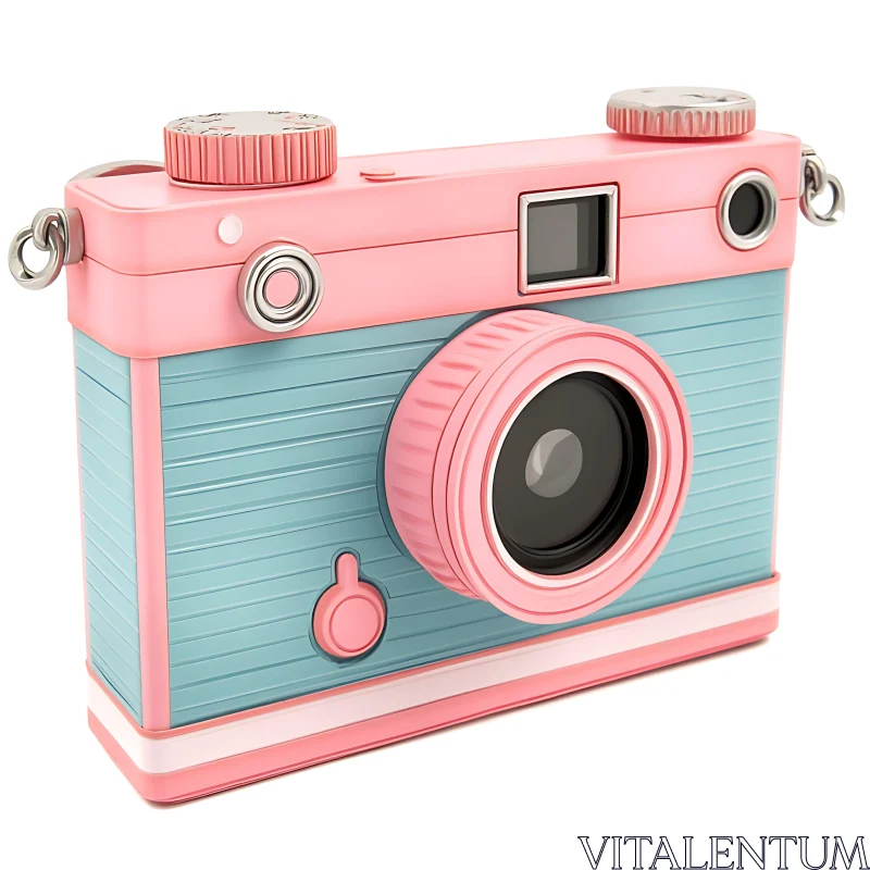 Vintage Camera in Pink and Blue Tones AI Image