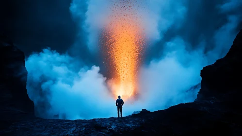 Man Facing Volcano Eruption