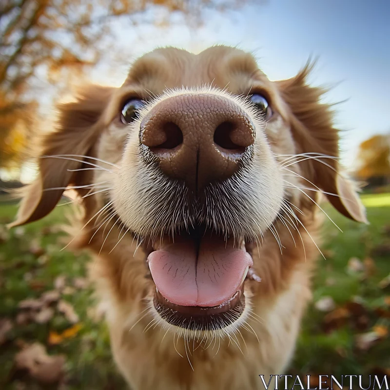 Up-Close Happy Dog Face in Fall AI Image